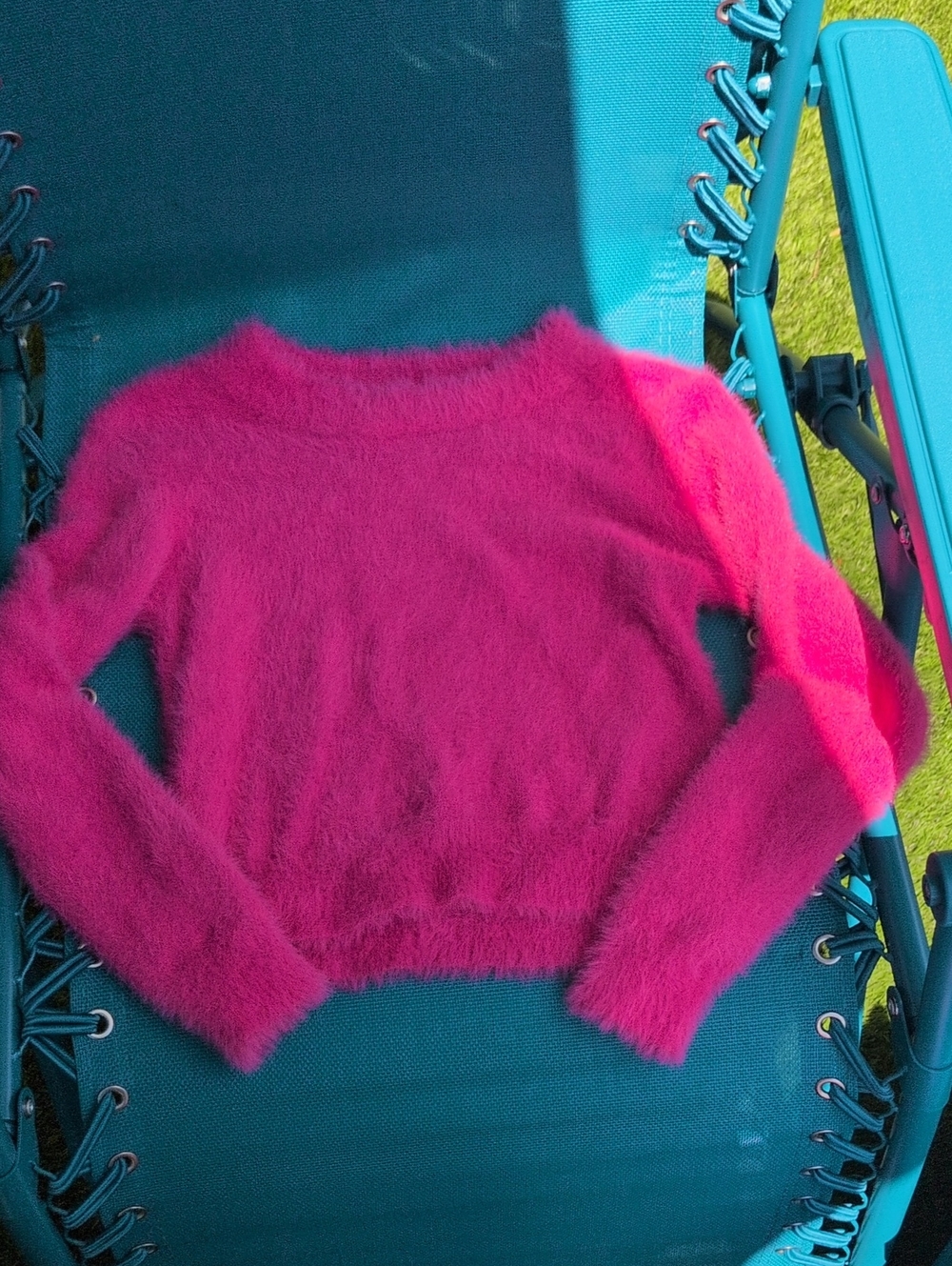 Girls Fuzzy Crewneck Sweater in Hot Pink
